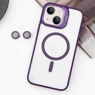 For  iPhone 14 Plus MagSafe Acrylic Hybrid TPU Holder Phone Case with Lens film(Purple)