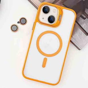 For  iPhone 14 Plus MagSafe Acrylic Hybrid TPU Holder Phone Case with Lens film(Orange)
