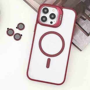 For iPhone 14 Pro MagSafe Acrylic Hybrid TPU Holder Phone Case with Lens film(Red)