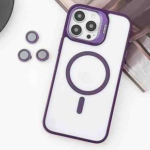 For iPhone 14 Pro MagSafe Acrylic Hybrid TPU Holder Phone Case with Lens film(Purple)