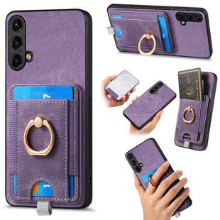 For OnePlus Nord CE 5G Retro Splitable Magnetic Card Bag Leather Phone Case(Purple)