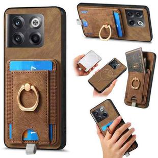 For OnePlus 10T Retro Splitable Magnetic Card Bag Leather Phone Case(Brown)
