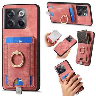 For OnePlus 10T Retro Splitable Magnetic Card Bag Leather Phone Case(Pink)