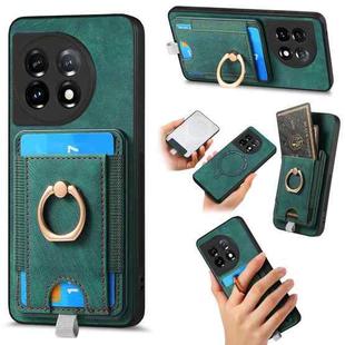 For OnePlus 11 Retro Splitable Magnetic Card Bag Leather Phone Case(Green)