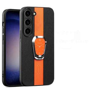 For Samsung Galaxy S23 5G Magnetic Litchi Leather Back Phone Case with Holder(Orange)