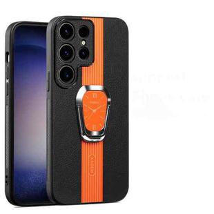 For Samsung Galaxy S23 Ultra 5G Magnetic Litchi Leather Back Phone Case with Holder(Orange)