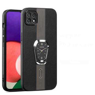 For Samsung Galaxy A22 5G Magnetic Litchi Leather Back Phone Case with Holder(Black)