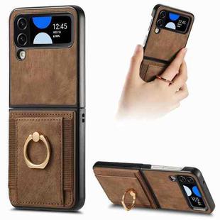 For Samsung Galaxy Z Flip4 Retro Skin-feel Ring Multi-card Wallet Phone Case(Brown)