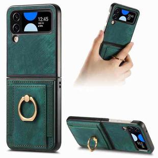 For Samsung Galaxy Z Flip4 Retro Skin-feel Ring Multi-card Wallet Phone Case(Green)