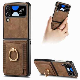 For Samsung Galaxy Z Flip 4 Retro Skin-feel Ring Card Bag Phone Case(Brown)