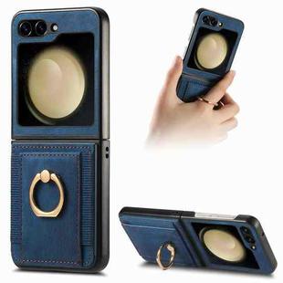 For Samsung Galaxy Z Flip5 Retro Skin-feel Ring Card Bag Phone Case(Blue)