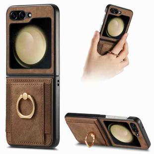 For Samsung Galaxy Z Flip5 Retro Skin-feel Ring Card Bag Phone Case(Brown)