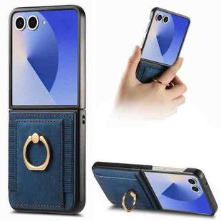For Samsung Galaxy Z Flip7 5G Retro Skin-feel Ring Card Bag Phone Case(Blue)