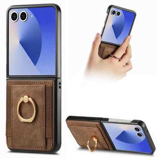 For Samsung Galaxy Z Flip7 5G Retro Skin-feel Ring Card Bag Phone Case(Brown)