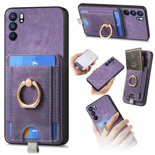 For OPPO Reno6 5G Retro Splitable Magnetic Card Bag Leather Phone Case(Purple)