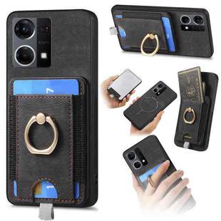 For OPPO Reno7 4G Retro Splitable Magnetic Card Bag Leather Phone Case(Black)