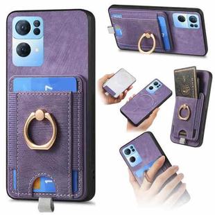 For OPPO Reno7 Pro 5G Retro Splitable Magnetic Card Bag Leather Phone Case(Purple)
