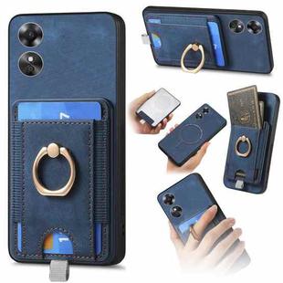 For OPPO A17 Retro Splitable Magnetic Card Bag Leather Phone Case(Blue)