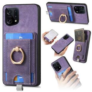 For OPPO Find X5 Retro Splitable Magnetic Card Bag Leather Phone Case(Purple)