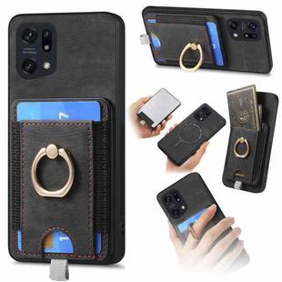 For OPPO Find X5 Pro Retro Splitable Magnetic Card Bag Leather Phone Case(Black)