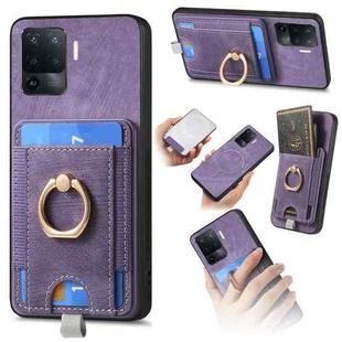 For OPPO F19 Pro Retro Splitable Magnetic Card Bag Leather Phone Case(Purple)