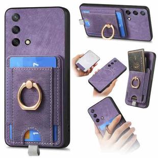 For OPPO F19 / A74 4G Retro Splitable Magnetic Card Bag Leather Phone Case(Purple)