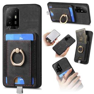 For OPPO F19 Pro+ Retro Splitable Magnetic Card Bag Leather Phone Case(Black)