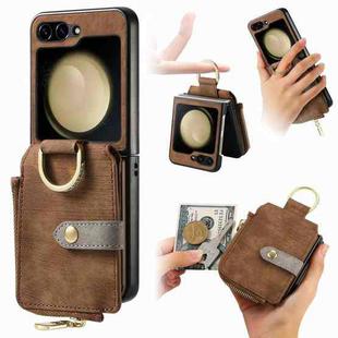 For Samsung Galaxy Z Flip5 5G Retro Skin-feel Ring Zipper Wallet Phone Case(Brown)