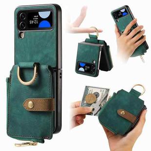 For Samsung Galaxy Z Flip4 Retro Skin-feel Ring Zipper Wallet Phone Case(Green)