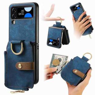 For Samsung Galaxy Z Flip4 Retro Skin-feel Ring Zipper Wallet Phone Case(Blue)