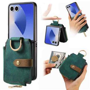 For Samsung Galaxy Z Flip 7 5G Retro Ring Vertical Zipper Wallet Phone Case(Green)