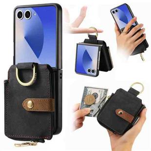 For Samsung Galaxy Z Flip 7 5G Retro Ring Vertical Zipper Wallet Phone Case(Black)