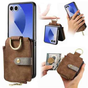 For Samsung Galaxy Z Flip 7 5G Retro Ring Vertical Zipper Wallet Phone Case(Brown)