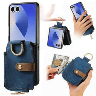 For Samsung Galaxy Z Flip 7 5G Retro Ring Vertical Zipper Wallet Phone Case(Blue)