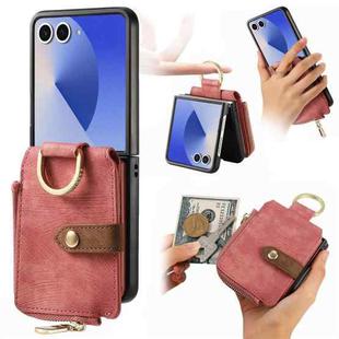 For Samsung Galaxy Z Flip 7 5G Retro Ring Vertical Zipper Wallet Phone Case(Pink)