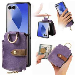 For Samsung Galaxy Z Flip 7 5G Retro Ring Vertical Zipper Wallet Phone Case(Purple)