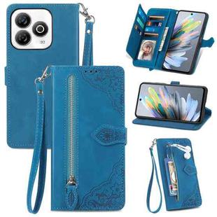 For ZTE Blade A75 4G Embossed Flower Zipper Leather Phone Case(Blue)