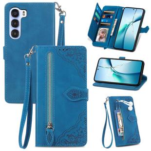 For ZTE Nubia S 5G Embossed Flower Zipper Leather Phone Case(Blue)