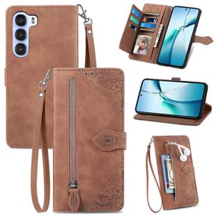 For ZTE Nubia S 5G Embossed Flower Zipper Leather Phone Case(Brown)