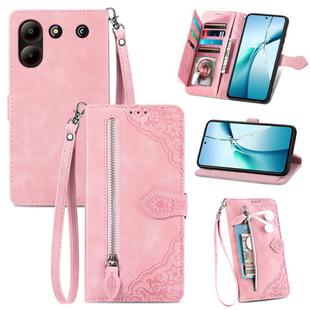 For ZTE Blade A54 Embossed Flower Zipper Leather Phone Case(Pink)