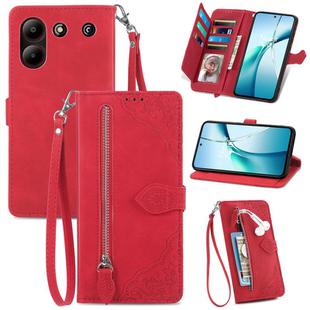 For ZTE Blade A54 Embossed Flower Zipper Leather Phone Case(Red)