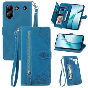 For ZTE Blade A54 Embossed Flower Zipper Leather Phone Case(Blue)