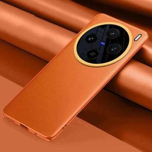 For vivo X100 Plain-leather All-inclusive Shockproof Phone Case(Orange)