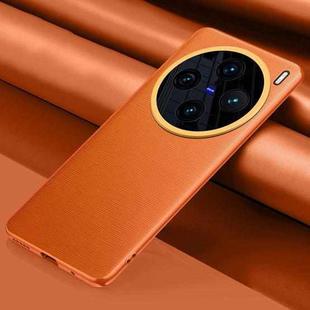 For vivo X100 Pro Plain-leather All-inclusive Shockproof Phone Case(Orange)