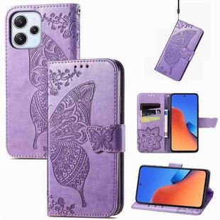 For Xiaomi Redmi 12 5G Butterfly Love Flower Embossed Leather Phone Case(Lavender)