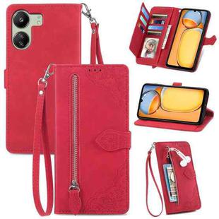 For Xiaomi Redmi 13C Embossed Flower Zipper Leather Phone Case(Red)