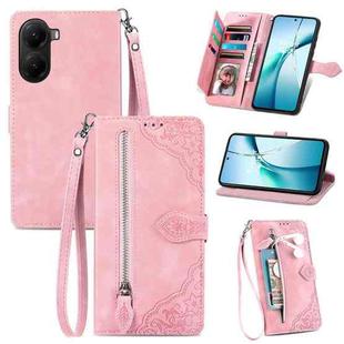 For Xiaomi Poco X7 Pro Embossed Flower Zipper Leather Phone Case(Pink)