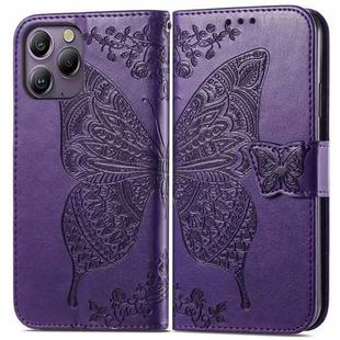 For Blackview A96 Butterfly Love Flower Embossed Leather Phone Case(Dark Purple)
