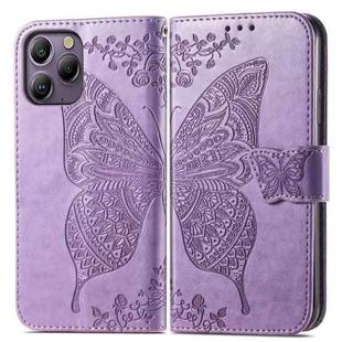 For Blackview A96 Butterfly Love Flower Embossed Leather Phone Case(Light Purple)