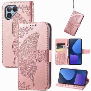 For Fairphone 5 Butterfly Love Flower Embossed Leather Phone Case(Rose Gold)